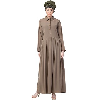 Collared Formal abaya- Beige color
